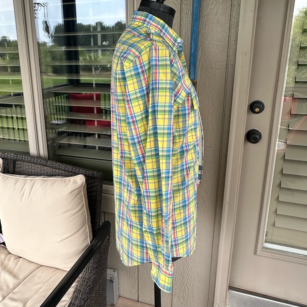 POLO Ralph Lauren Men’s Yellow & Blue Plaid LS Shirt with Epaulets - Size MED - Picture 8 of 12
